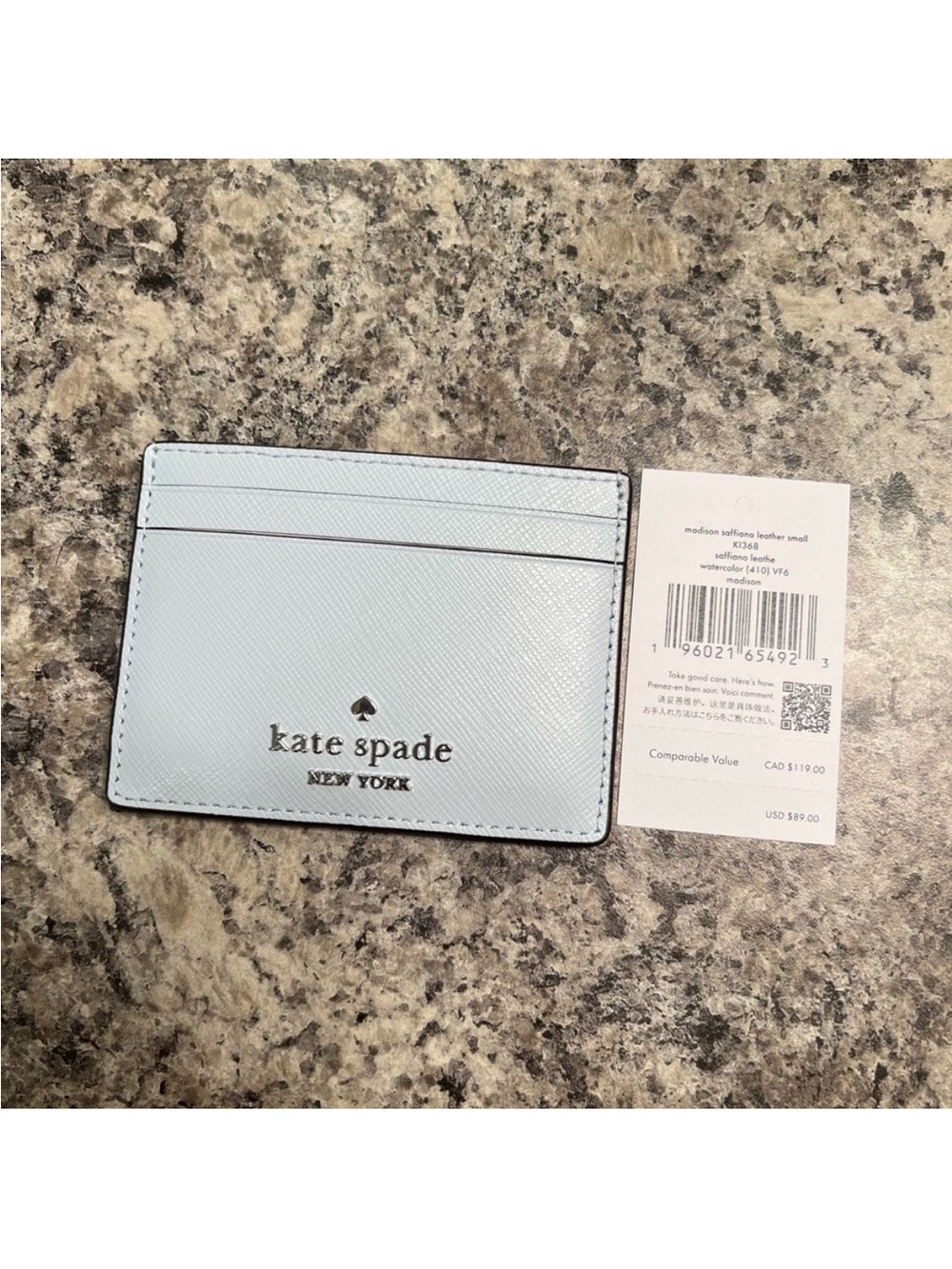 kate spade light blue saffiano leather Slim cardholder
